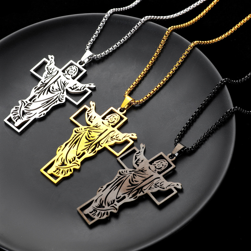 Figure Jesus Cross Titanium Steel Necklace