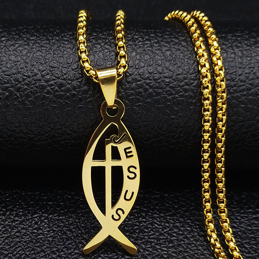Ichthys Jesus Fish Stainless Steel Necklace