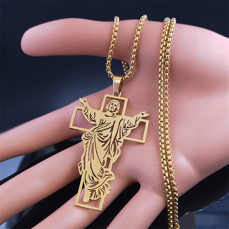 Figure Jesus Cross Titanium Steel Necklace