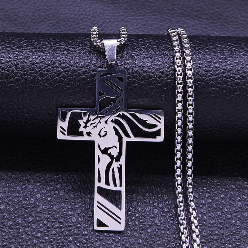 Christ in Cross Stainless Steel Necklace