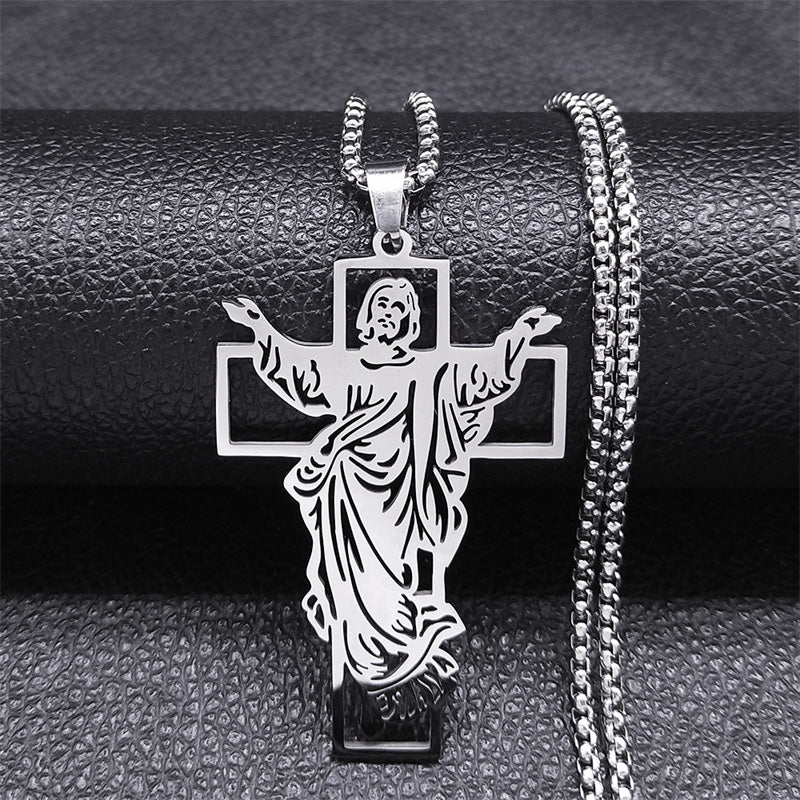 Figure Jesus Cross Titanium Steel Necklace