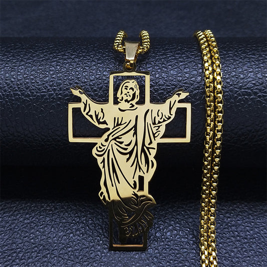 Figure Jesus Cross Titanium Steel Necklace