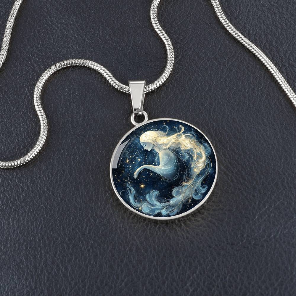 Celestial Virgo Maiden Circle Pendant Necklace