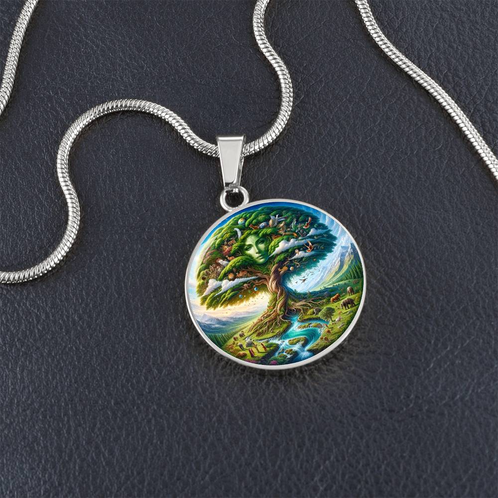Mother Nature Tree of Life Circle Pendant Necklace