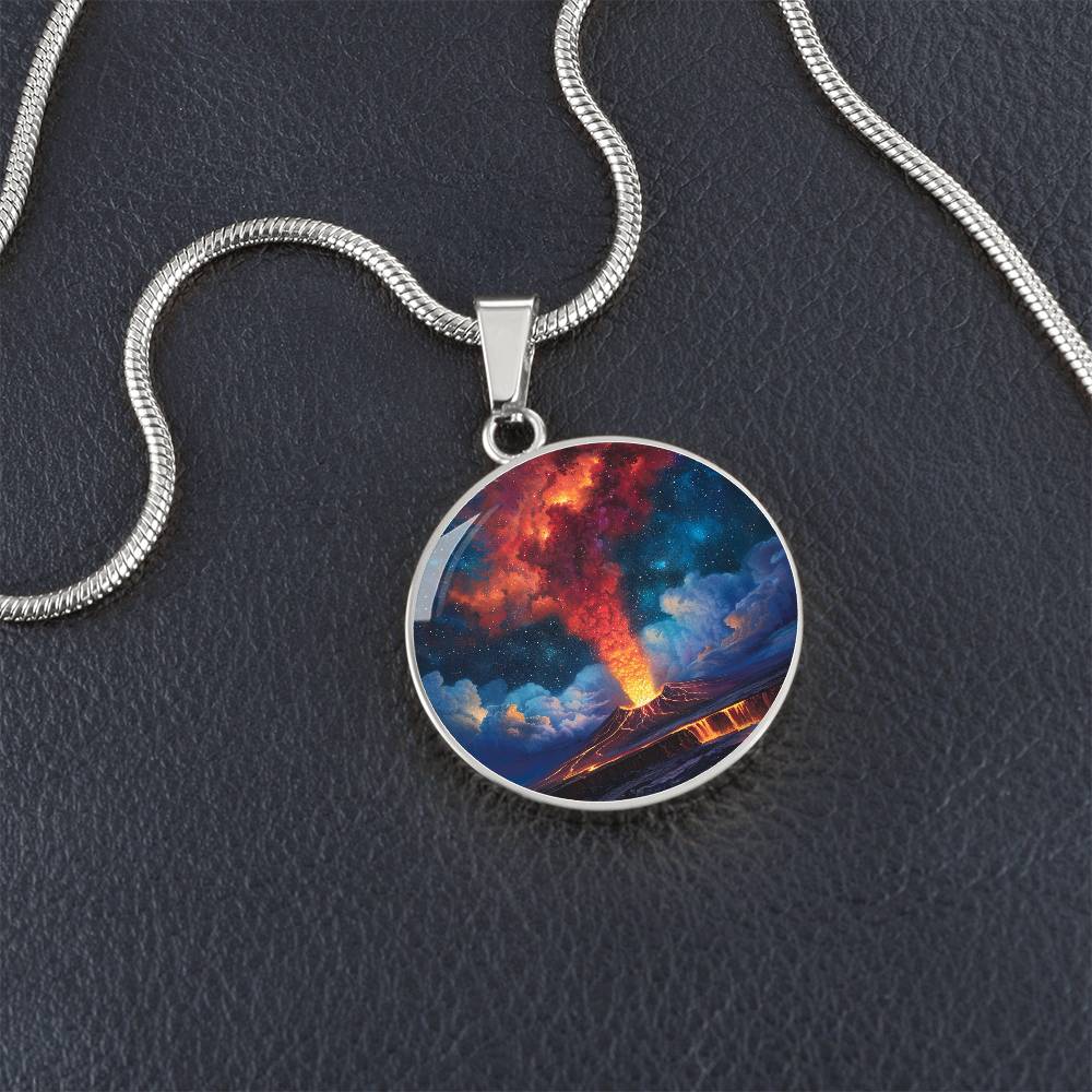 Volcanic Night Skies Circle Pendant Necklace