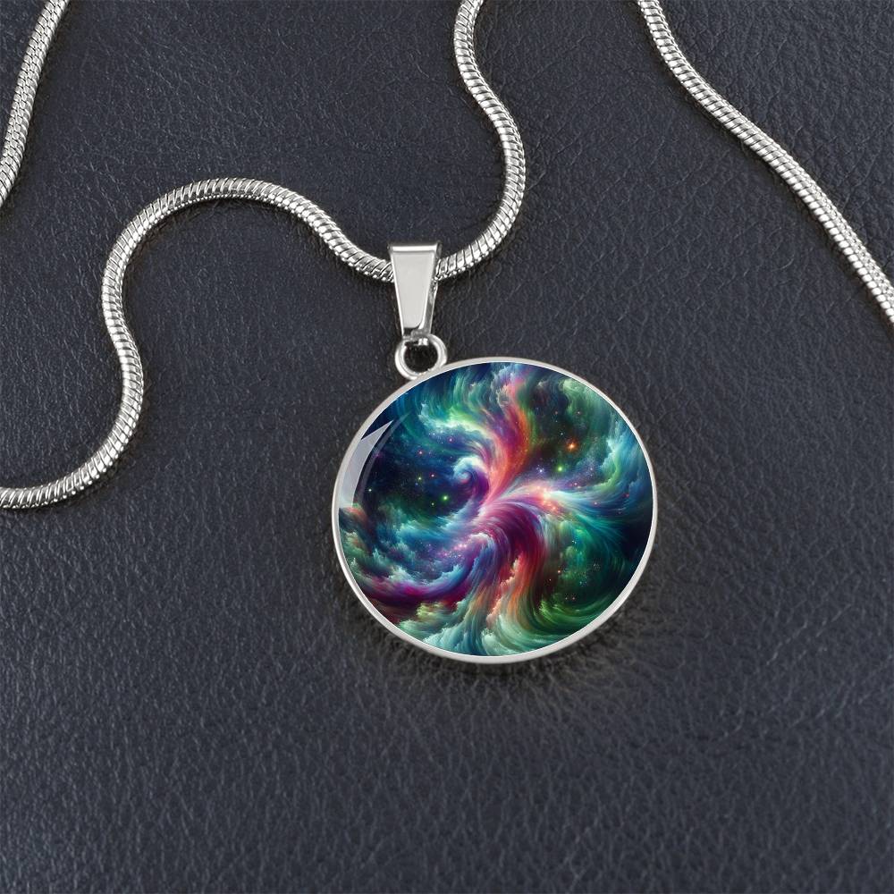 The Aurora Swirls Circle Pendant Necklace