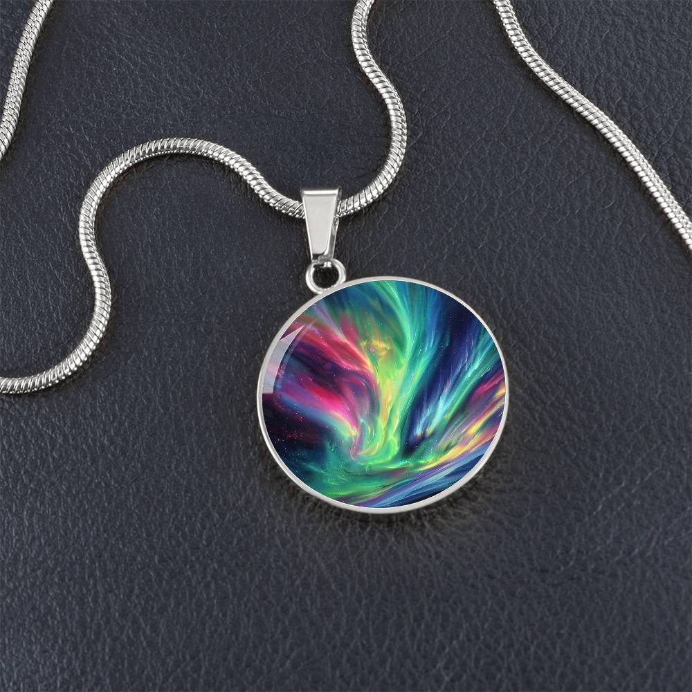 Bright Northern Lights Circle Pendant Necklace