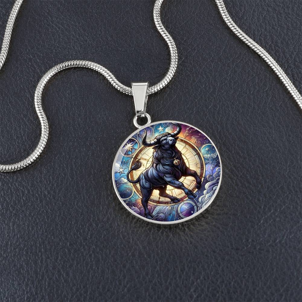 Galactic Taurus Bull Circle Pendant Necklace