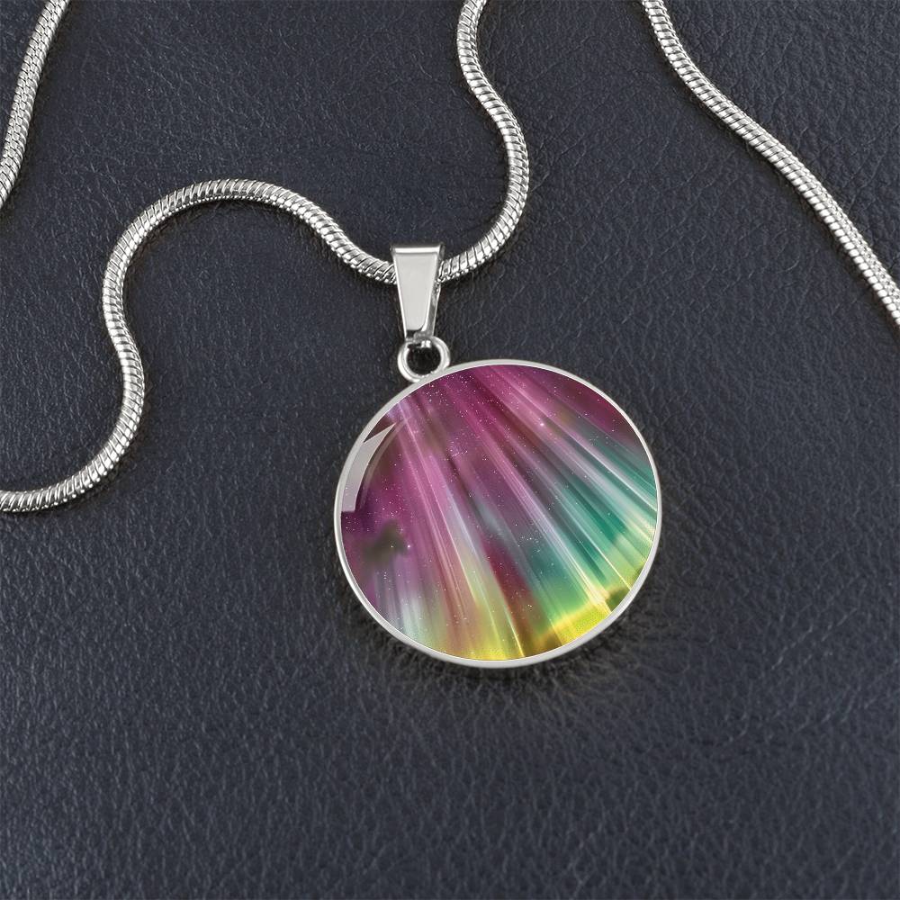 Streaming Color Northern Lights Circle Pendant Necklace
