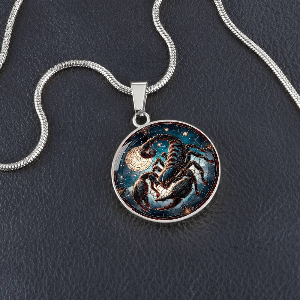 Celestial Scorpio Scorpion Circle Pendant Necklace