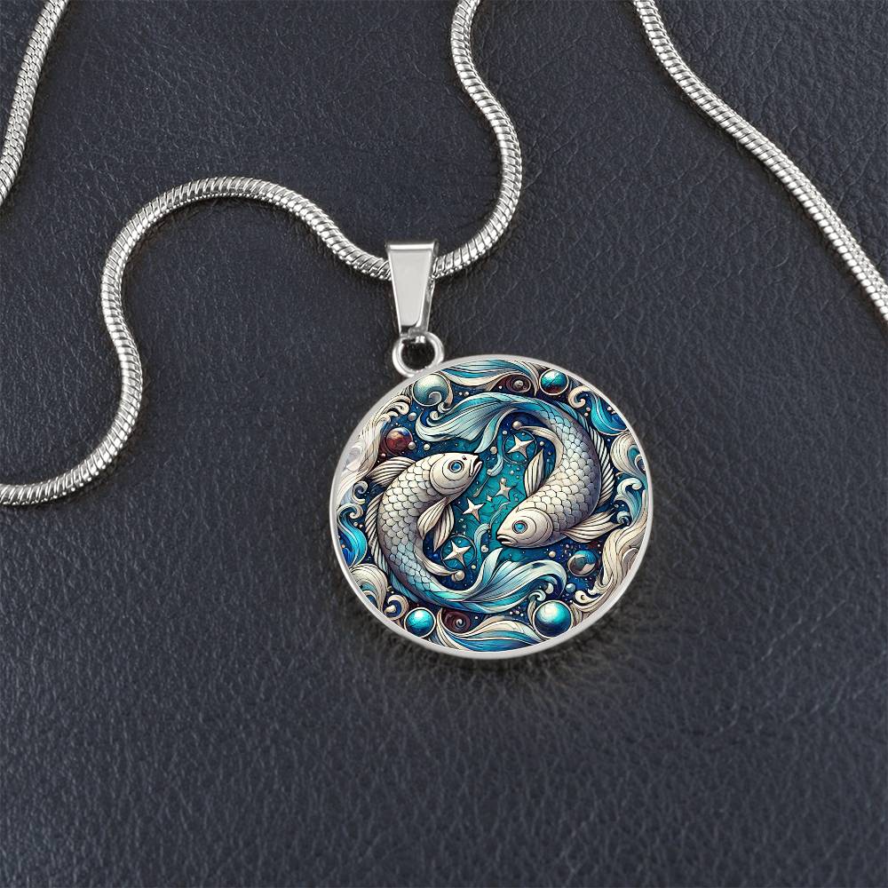 Ethereal Pisces Fish Circle Pendant Necklace