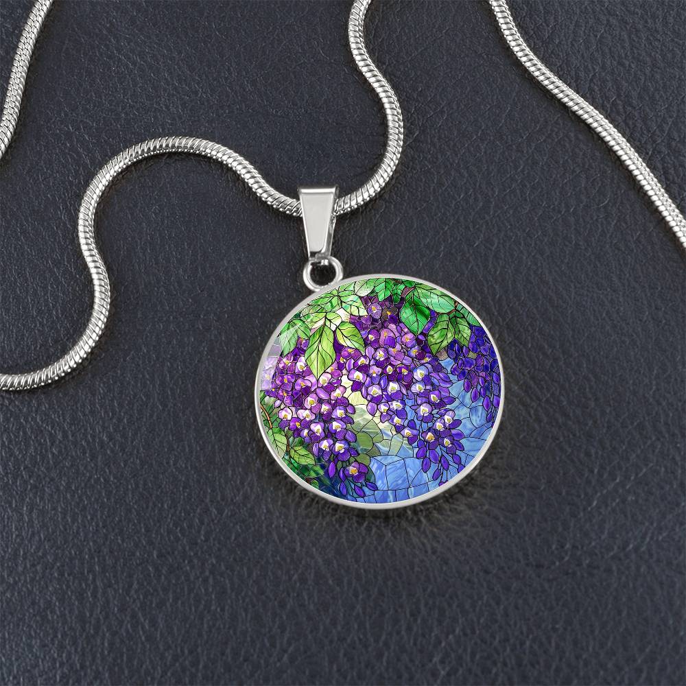 Wisteria Blossom Art Circle Pendant Necklace