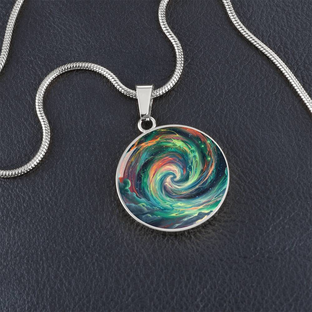 Space Hurricane Swirls Circle Pendant Necklace
