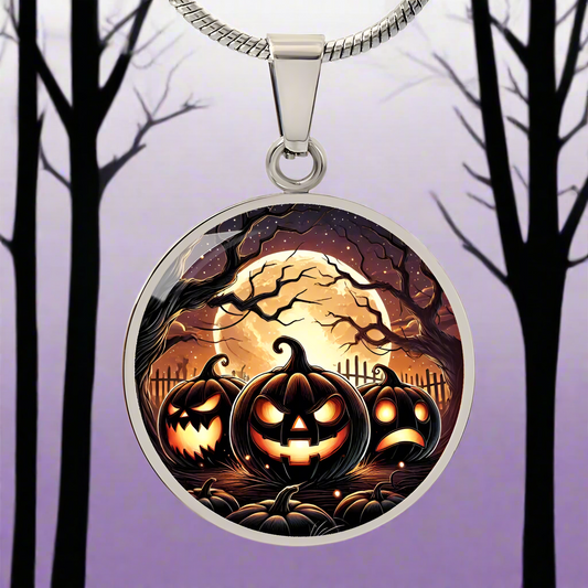 The Halloween Jack O'Lanterns Circle Pendant Necklace