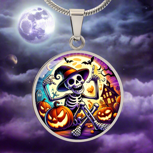 Party Skeleton Halloween Circle Pendant Necklace