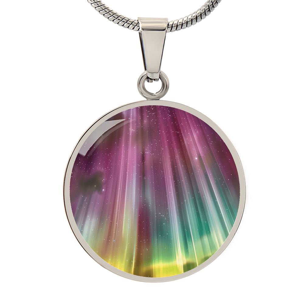 Streaming Color Northern Lights Circle Pendant Necklace