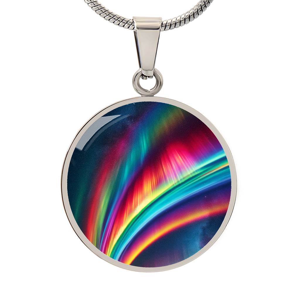 Rainbow Northern Lights Circle Pendant Necklace