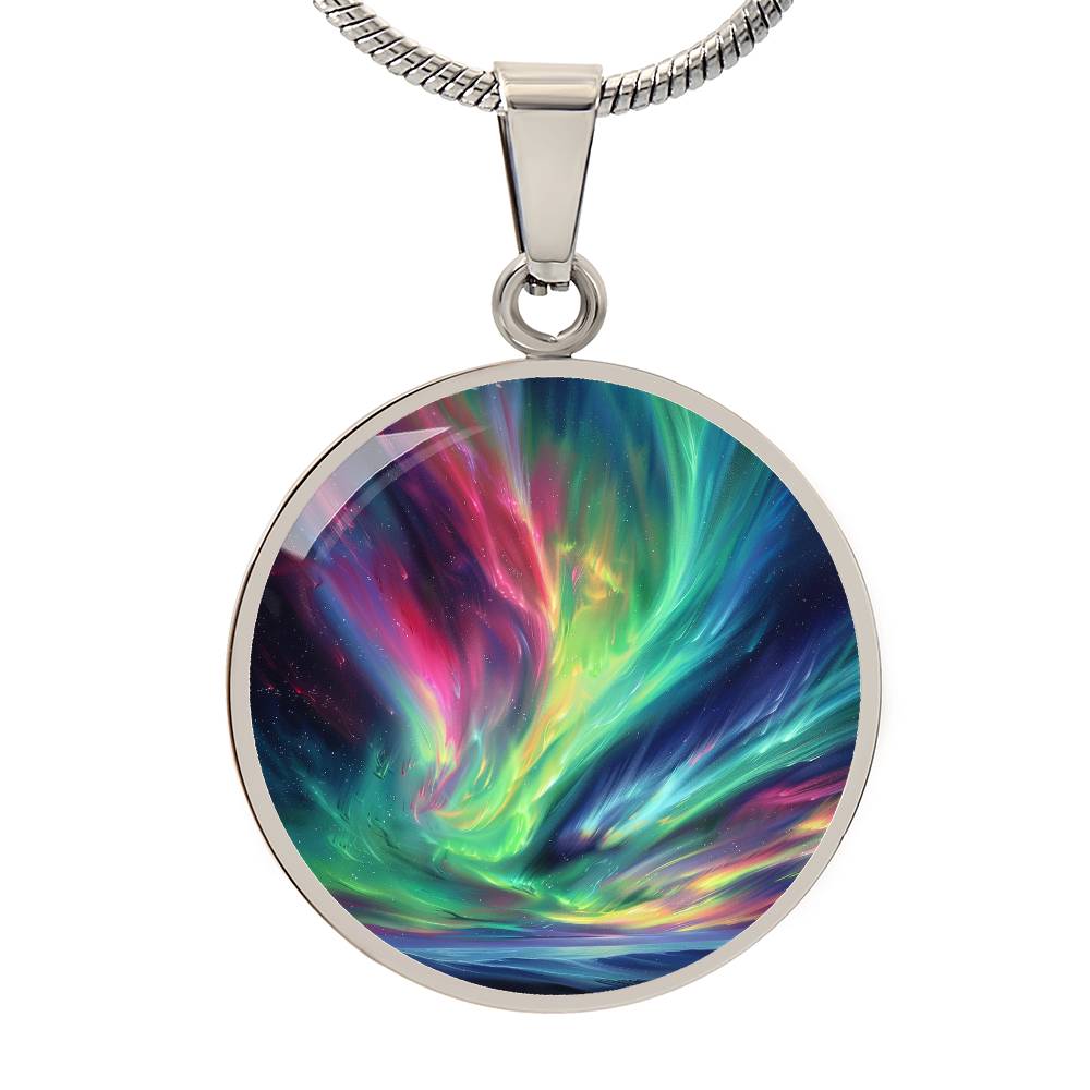 Bright Northern Lights Circle Pendant Necklace