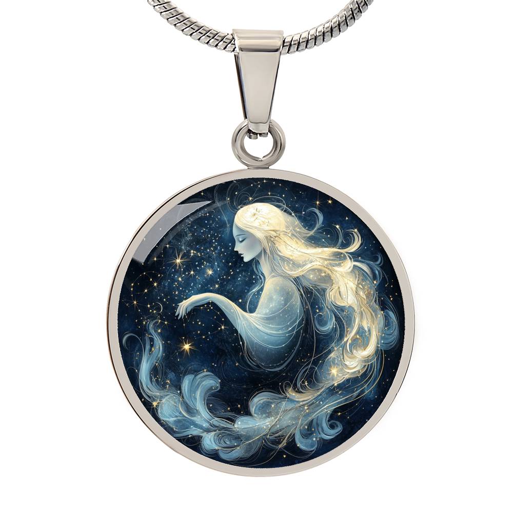 Celestial Virgo Maiden Circle Pendant Necklace