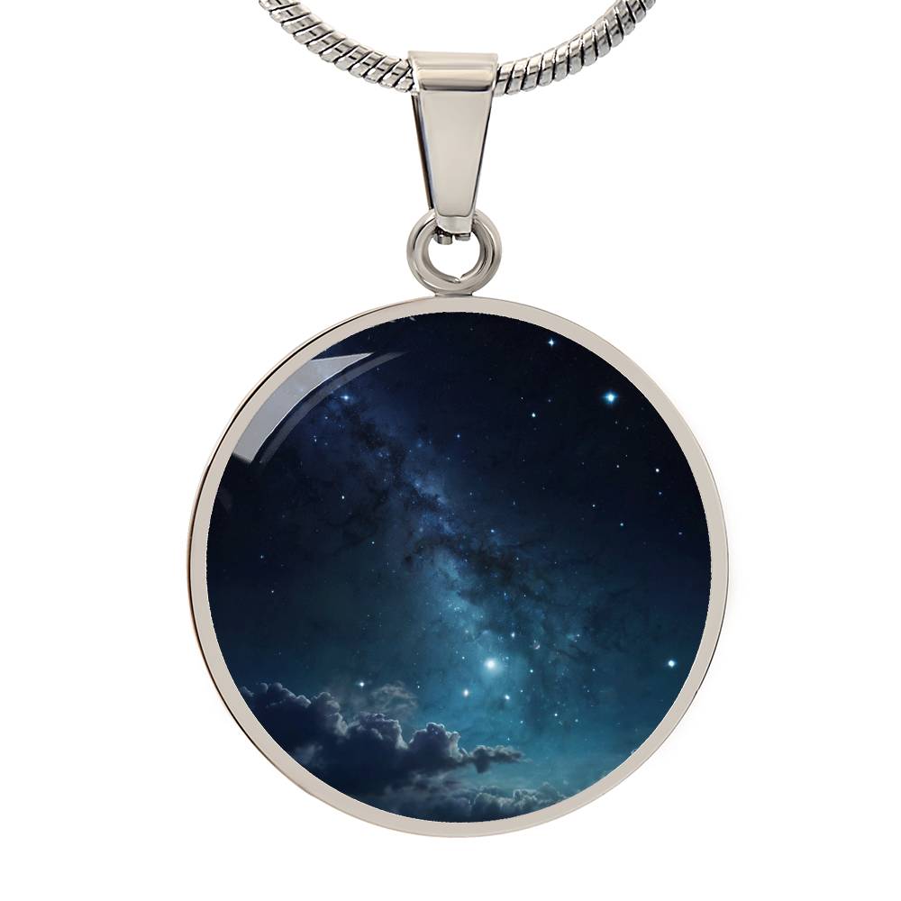 Starry Milky Way Clouds Circle Pendant Necklace