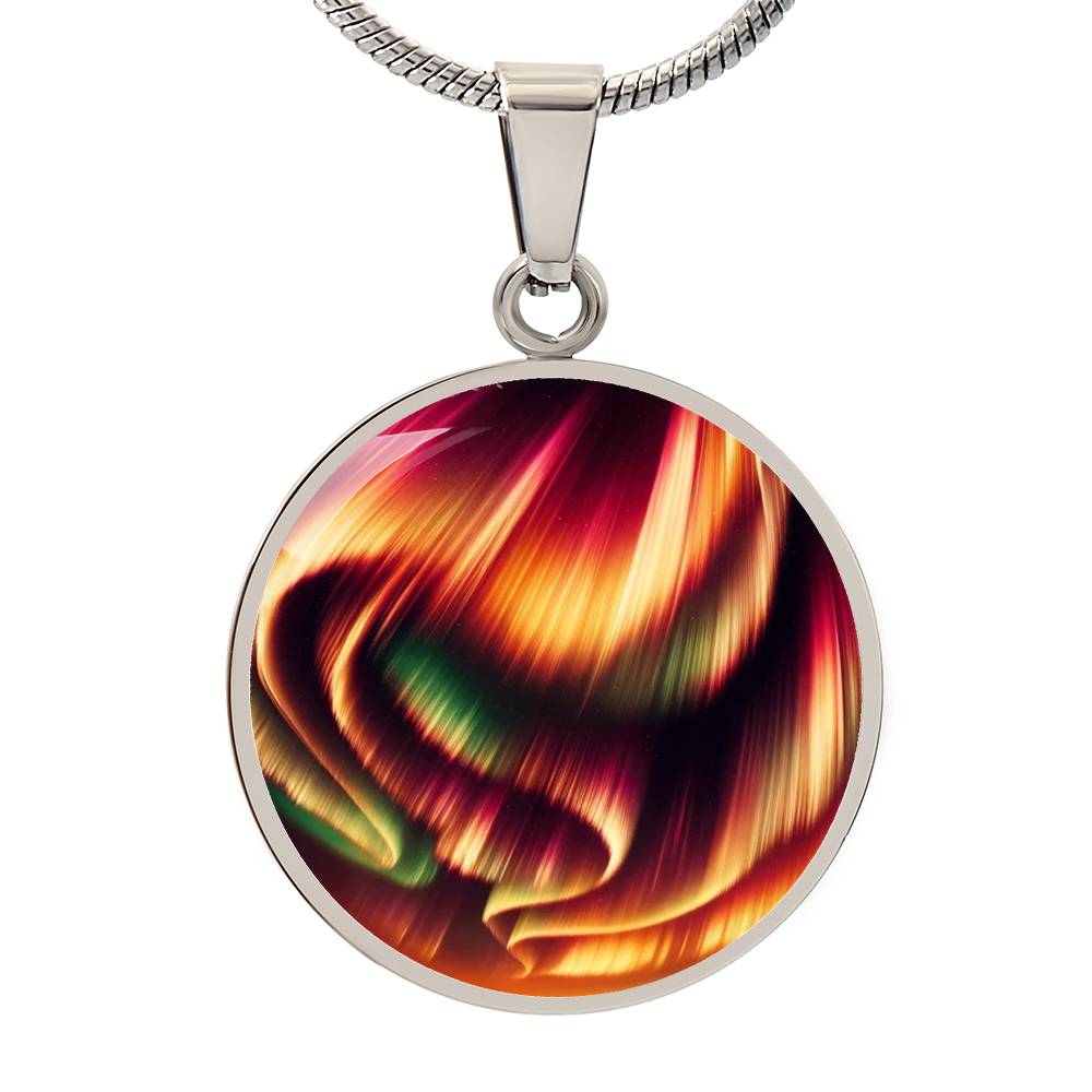 Red Northern Lights Circle Pendant Necklace