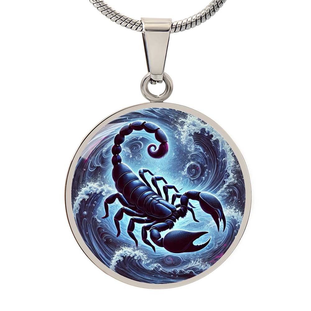 Water Scorpio Scorpion Circle Pendant Necklace