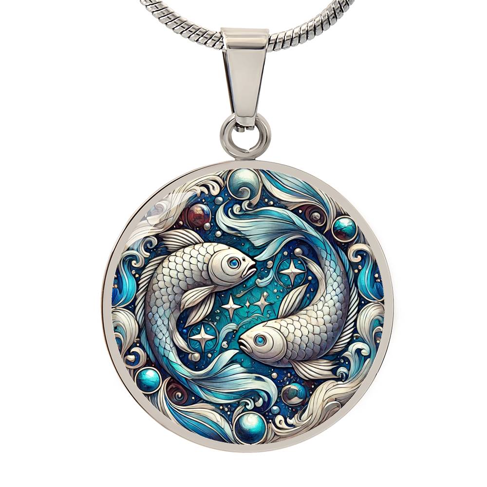 Ethereal Pisces Fish Circle Pendant Necklace