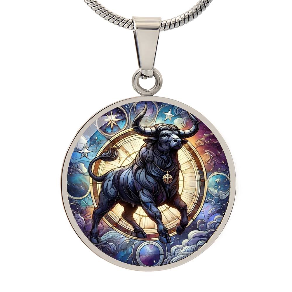 Galactic Taurus Bull Circle Pendant Necklace