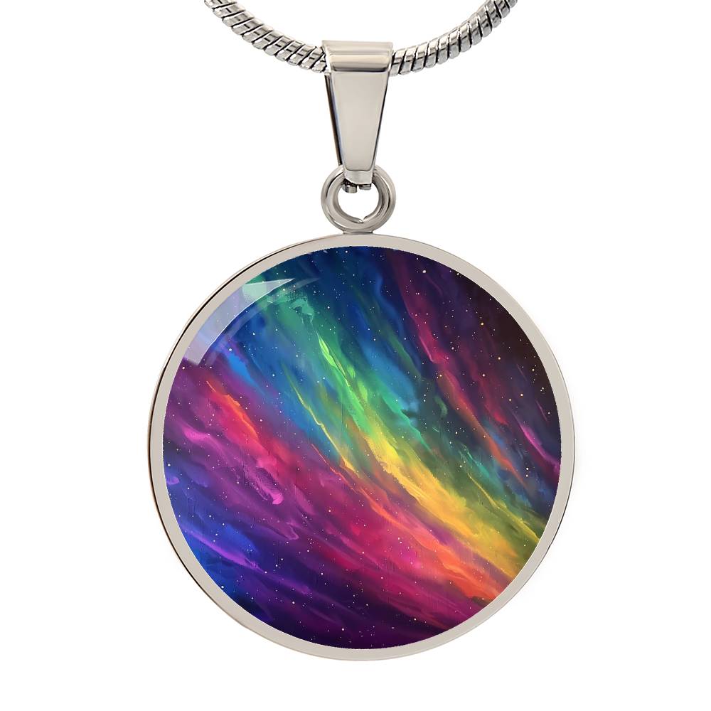 Aurora Water Color Rainbow Circle Pendant Necklace