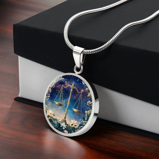 Celestial Libra Scales Circle Pendant Necklace