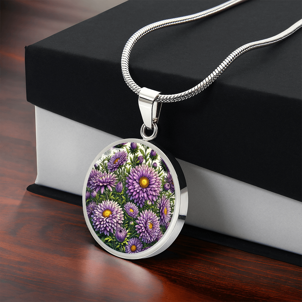 September Birth Flower - Asters Pendant Necklace