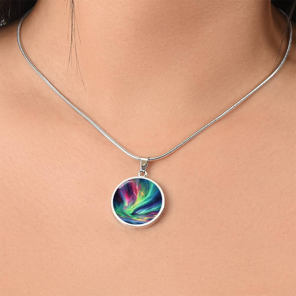 Bright Northern Lights Circle Pendant Necklace