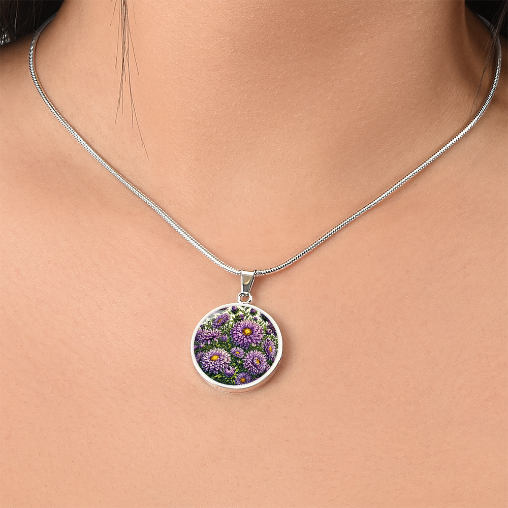 September Birth Flower - Asters Pendant Necklace