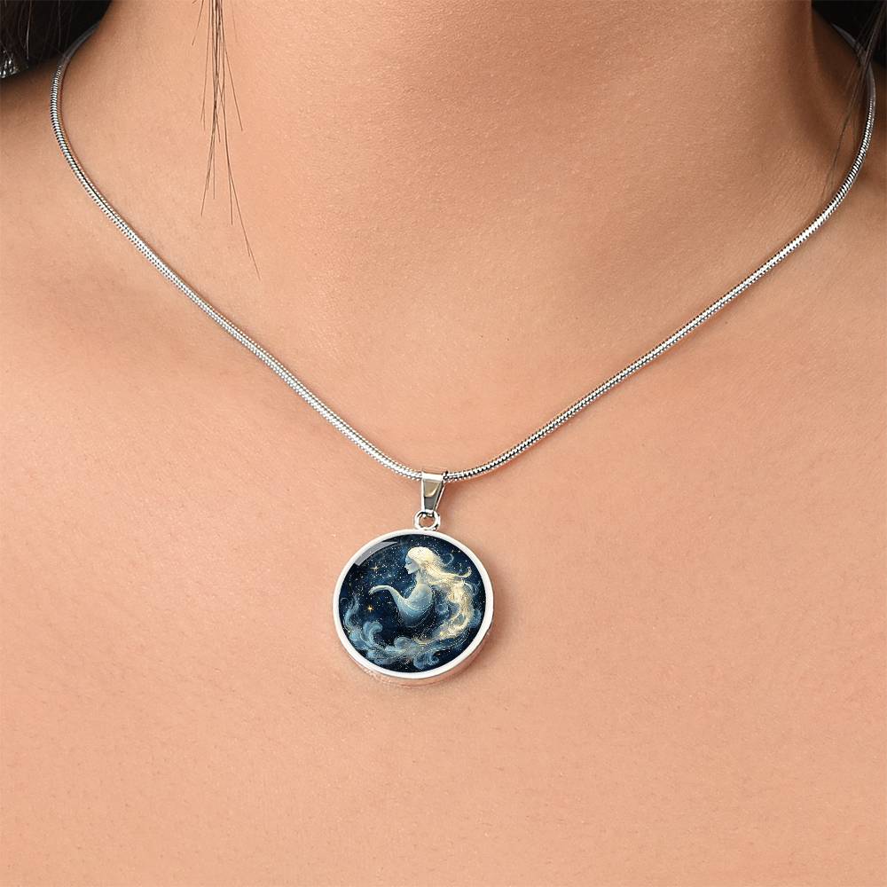 Celestial Virgo Maiden Circle Pendant Necklace