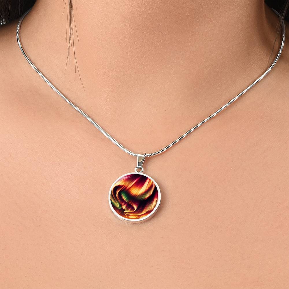 Red Northern Lights Circle Pendant Necklace