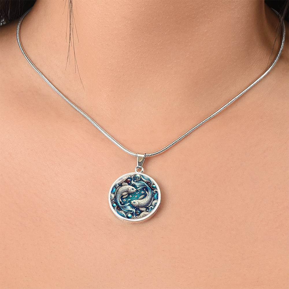 Ethereal Pisces Fish Circle Pendant Necklace