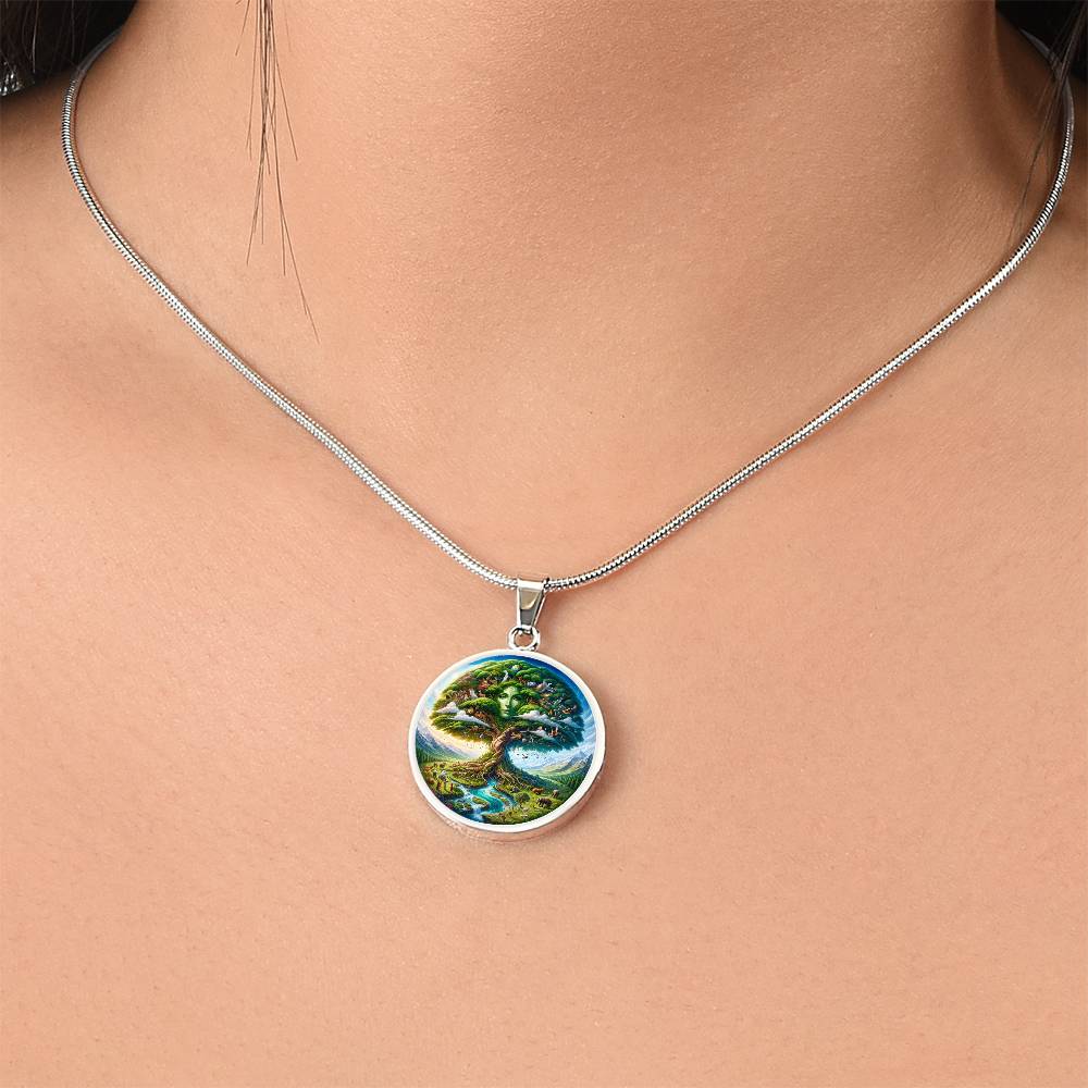 Mother Nature Tree of Life Circle Pendant Necklace