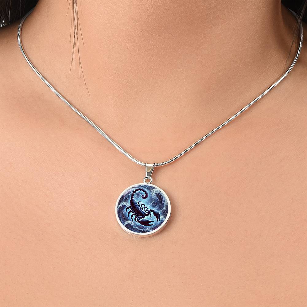 Water Scorpio Scorpion Circle Pendant Necklace