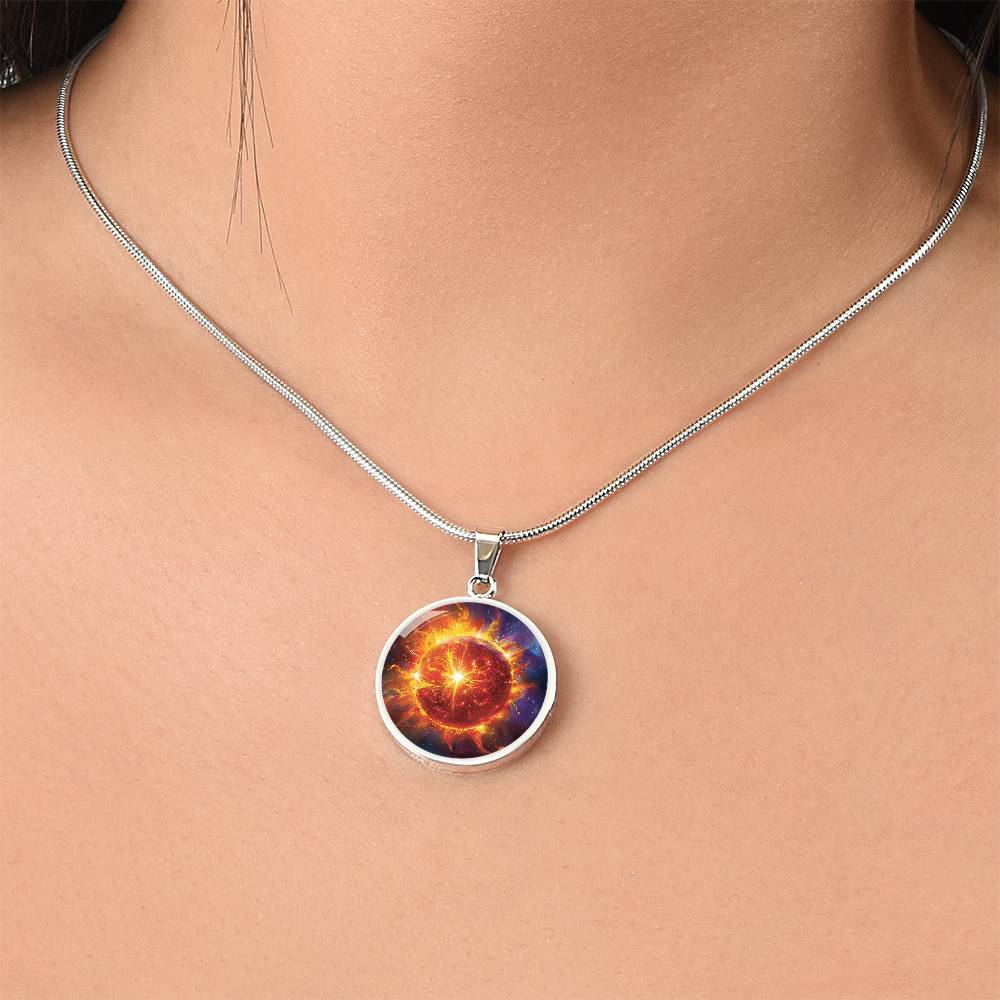 Solar Sun Fire Circle Pendant Necklace