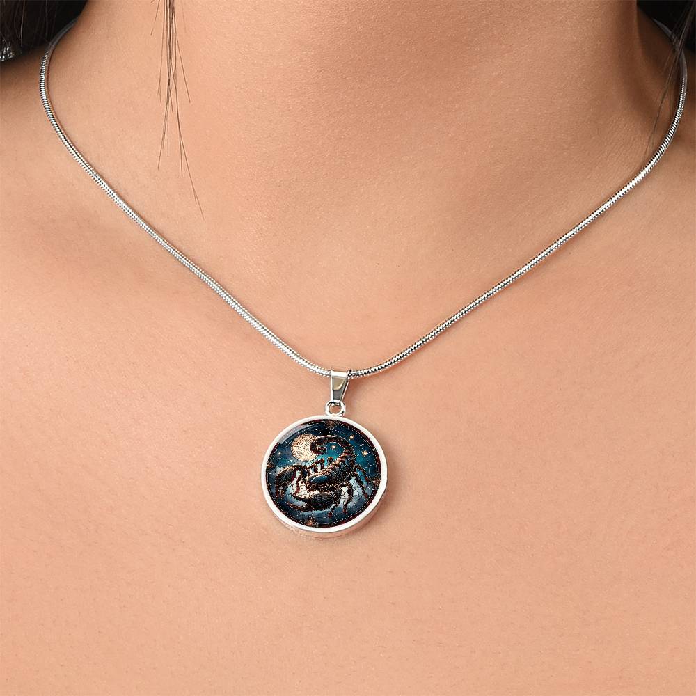 Celestial Scorpio Scorpion Circle Pendant Necklace