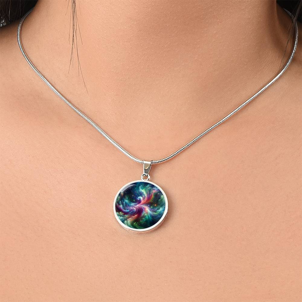 The Aurora Swirls Circle Pendant Necklace