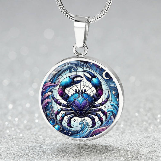 Celestial Cancer Crab Circle Pendant Necklace