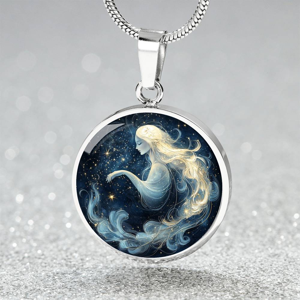 Celestial Virgo Maiden Circle Pendant Necklace