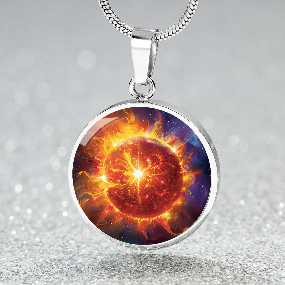 Solar Sun Fire Circle Pendant Necklace