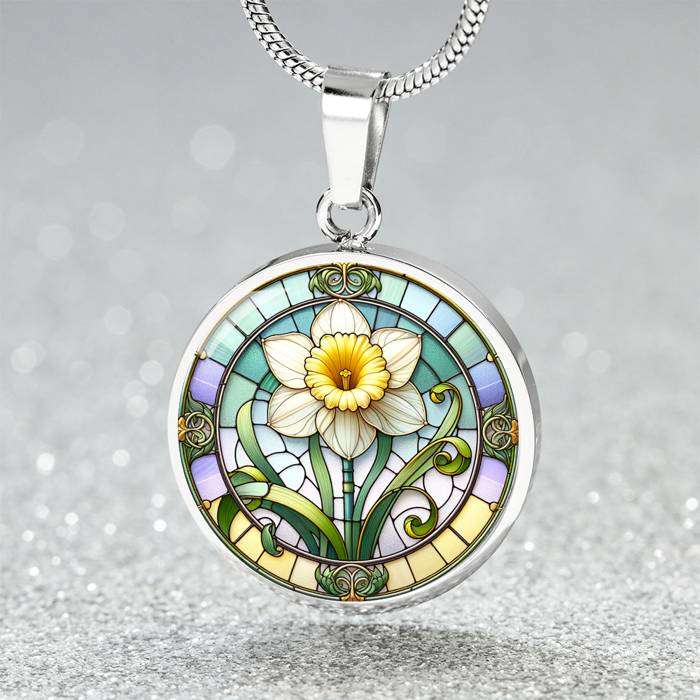 Art Nouveau Daffodil Circle Pendant Necklace