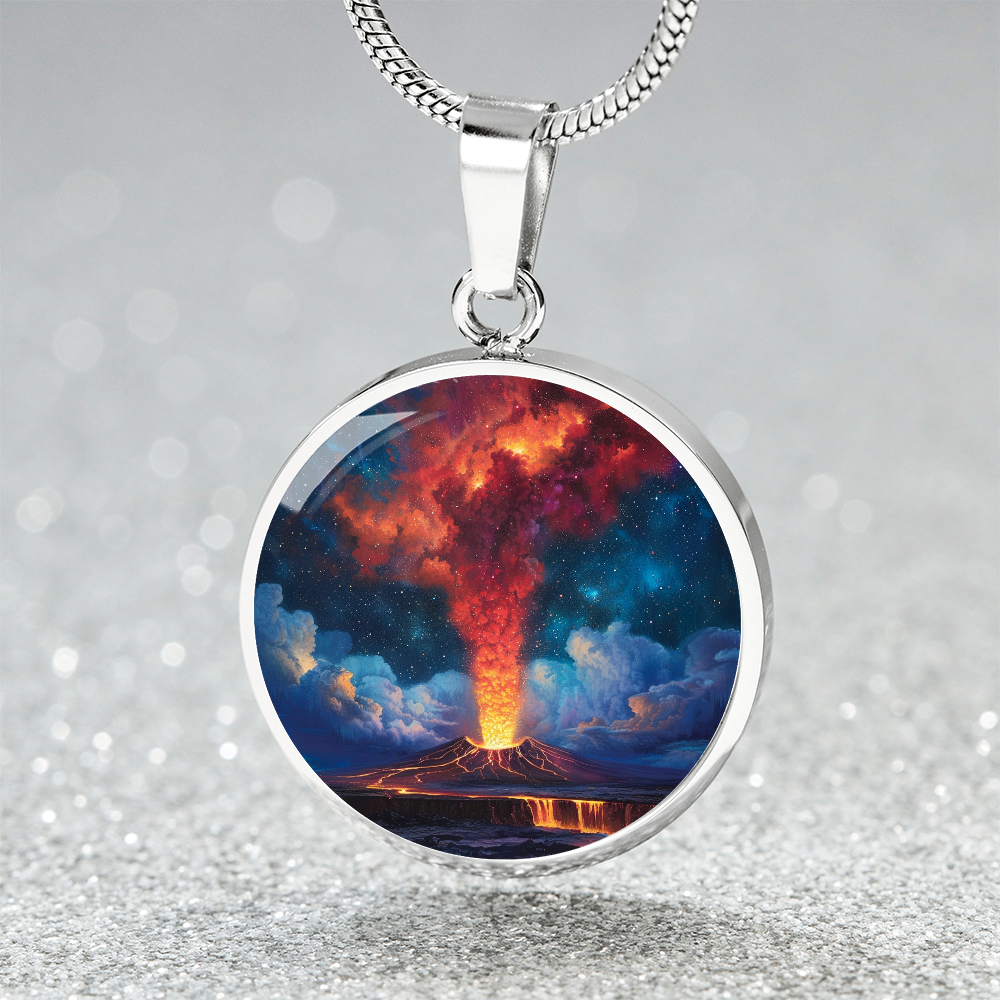 Volcanic Night Skies Circle Pendant Necklace