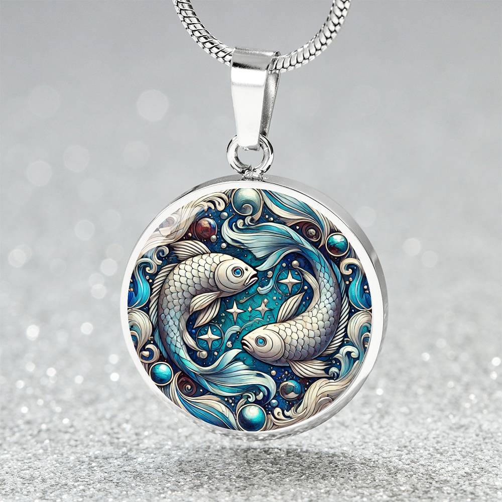 Ethereal Pisces Fish Circle Pendant Necklace