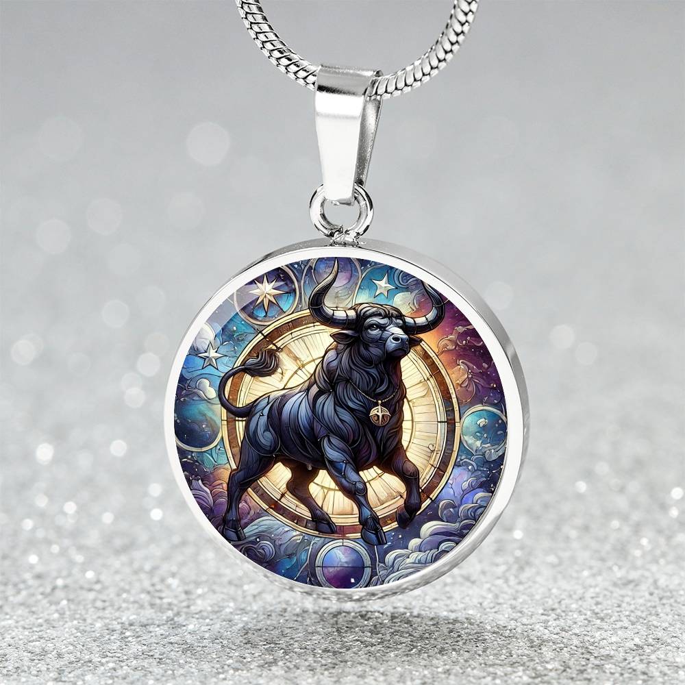 Galactic Taurus Bull Circle Pendant Necklace