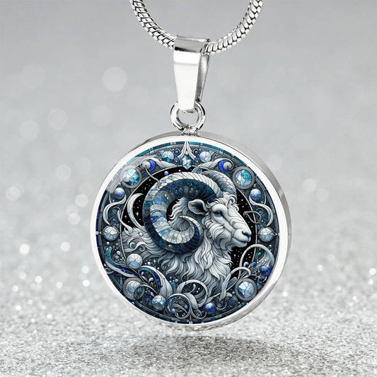 Celestial Aries Ram Circle Pendant Necklace