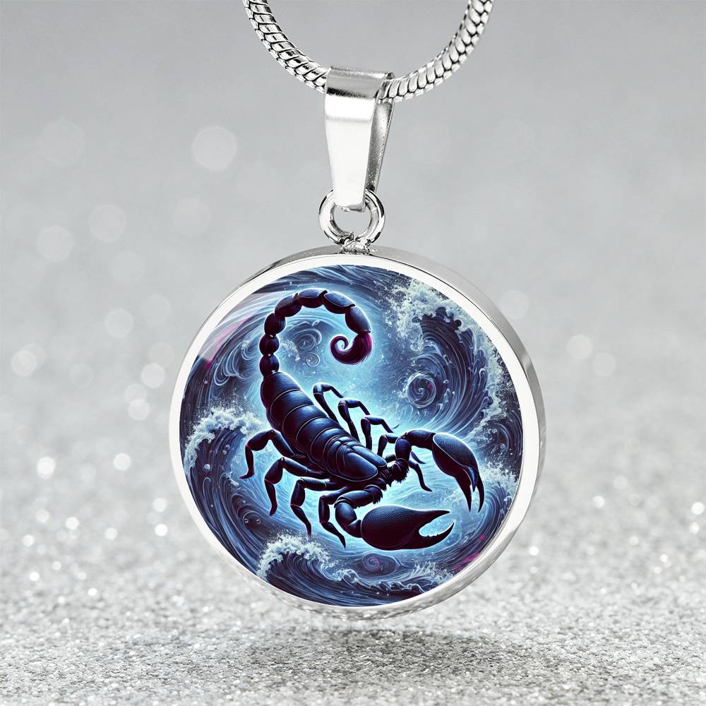 Water Scorpio Scorpion Circle Pendant Necklace